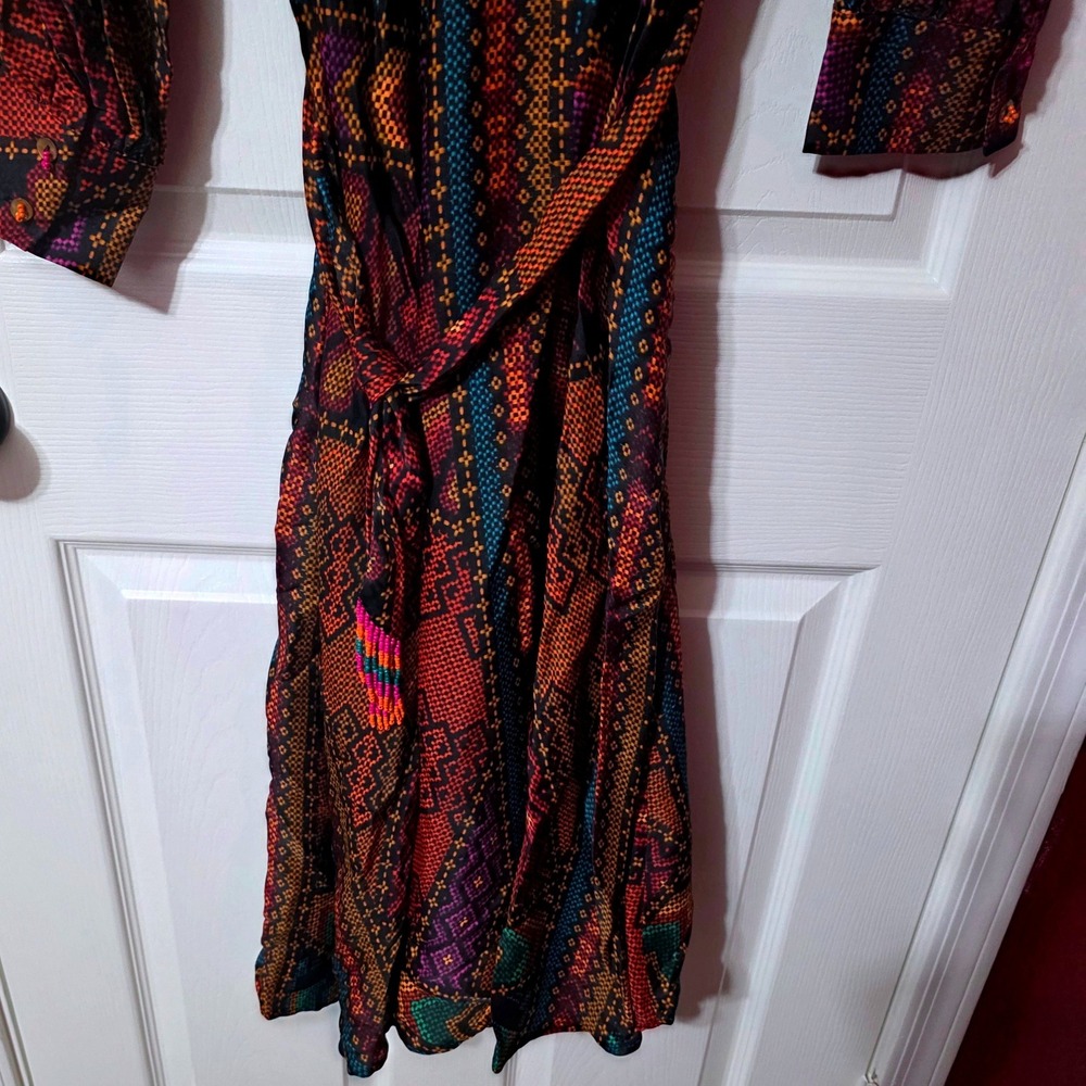 Farm Rio Women L Yawanawa Stripes Midi Dress Multi Color Boho Sustainable NWT - Picture 14 of 16